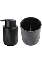 ReBorn Soap Dispenser 250ml & Toothbrush Holder Set - Black - thumbnail 1