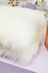 Orsina Bosie Mongolian Fur Square Cushion in White - thumbnail 5