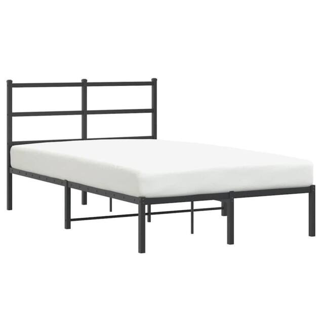 Berkfield Home Metal Bed Frame without Mattress with Headboard Black 120x190cm - Size: 120x190 cm - image 1