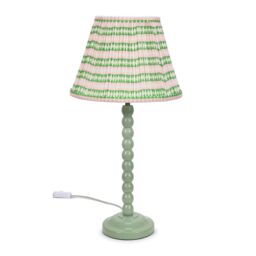 ValueLights Bobbins Sage Green Table Lamp with Tapered Fabric Pleasted Shade & LED Bulb in Pale Pink - thumbnail 2