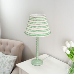 ValueLights Bobbins Sage Green Table Lamp with Tapered Fabric Pleasted Shade & LED Bulb in Pale Pink - thumbnail 5