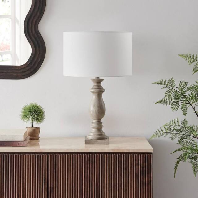 FurnitureboxUK Maurice Grey Turned Wood Style Table Lamp - image 1