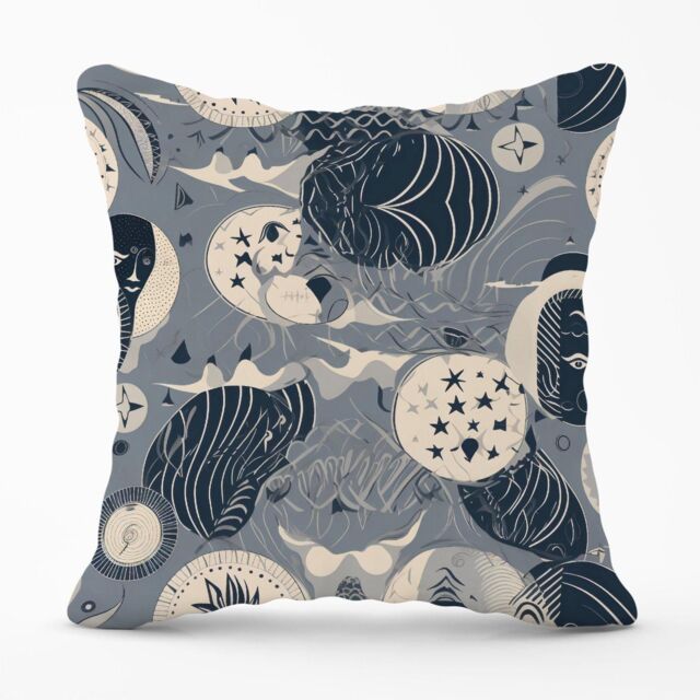 Warren Reed - Designer Abstract Moon & Stars Outdoor Cushion in Grey - Size: 60 cm x 60 cm - image 1