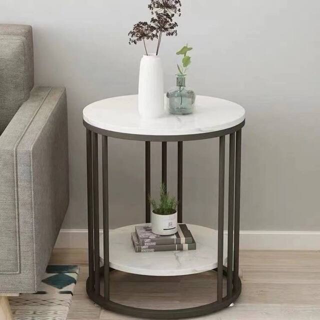 EONLION Elegant Tierd Round Marble Side Table in White - Size: 100 cm - image 1