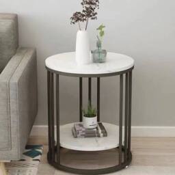 EONLION Elegant Tierd Round Marble Side Table in White - Size: 100 cm - thumbnail 1