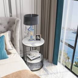 EONLION Elegant Tierd Round Marble Side Table in White - Size: 100 cm - thumbnail 5