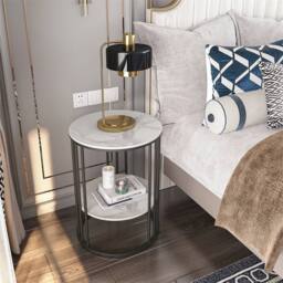 EONLION Elegant Tierd Round Marble Side Table in White - Size: 100 cm - thumbnail 3