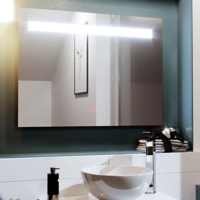 Nes Home 800x600mm LED Bathroom Mirror with Anti-fog Function, Touch Sensor Switch, Cool White Lighting Vertical & Horizontal in Silver - image 1