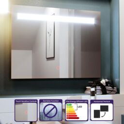 Nes Home 800x600mm LED Bathroom Mirror with Anti-fog Function, Touch Sensor Switch, Cool White Lighting Vertical & Horizontal in Silver - thumbnail 2