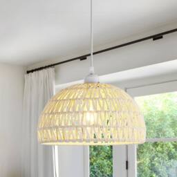 Goeco Hanging Light Rattan Boho Pendant Light, Adjustable Chandelier, E27 in White - thumbnail 7