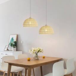 Goeco Hanging Light Rattan Boho Pendant Light, Adjustable Chandelier, E27 in White - thumbnail 3