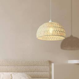 Goeco Hanging Light Rattan Boho Pendant Light, Adjustable Chandelier, E27 in White - thumbnail 8