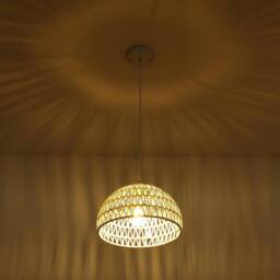 Goeco Hanging Light Rattan Boho Pendant Light, Adjustable Chandelier, E27 in White - thumbnail 4