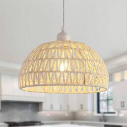 Goeco Hanging Light Rattan Boho Pendant Light, Adjustable Chandelier, E27 in White - thumbnail 1