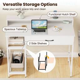 Costway Wooden Computer Desk Office Writing Desk Workstation w/ Power Outlets in White - thumbnail 7