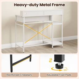 Costway Wooden Computer Desk Office Writing Desk Workstation w/ Power Outlets in White - thumbnail 4