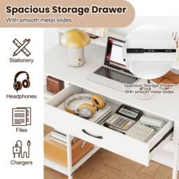 Costway Wooden Computer Desk Office Writing Desk Workstation w/ Power Outlets in White - thumbnail 8