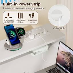 Costway Wooden Computer Desk Office Writing Desk Workstation w/ Power Outlets in White - thumbnail 9