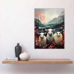 "Artery8 Wall Art Print Three Sheep Pink Blue Floral Scottish Landscape Poster Picture - Size: W18"" x H24""" - thumbnail 4