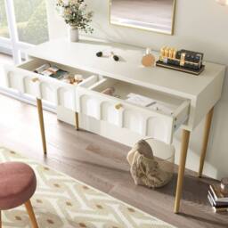 Matteo Dressing Table With 2 Drawers, Chest Of Drawers in Cream - Size: 100 cm x 80 cm - thumbnail 1