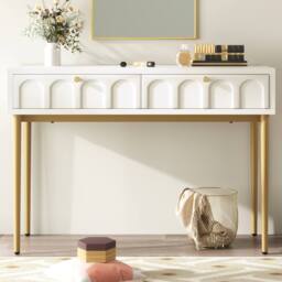 Matteo Dressing Table With 2 Drawers, Chest Of Drawers in Cream - Size: 100 cm x 80 cm - thumbnail 5