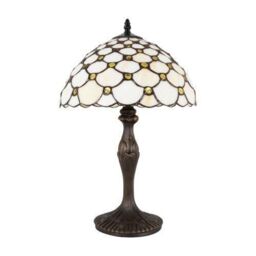 Happy Homewares Traditional Tiffany Table Lamp with Multiple Circular Beads in Amber - Size: 8 inches - thumbnail 2