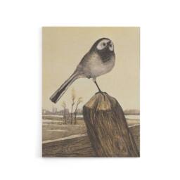"Artery8 Wagtail Bird Perched on Pole Canvas Wall Art Print van Hoytema in Brown - Size: W18"" x H24""" - thumbnail 1