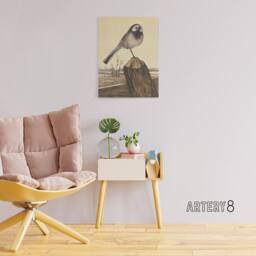 "Artery8 Wagtail Bird Perched on Pole Canvas Wall Art Print van Hoytema in Brown - Size: W18"" x H24""" - thumbnail 3