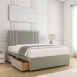"BSSPOKE Florence Divan Bed Plush 24""Headboard 2Drawers Same Side No Mattress in Silver - Size: Double" - thumbnail 2