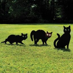Marco Paul 3 Black Cat Garden Bird Scarers with Reflective Eyes