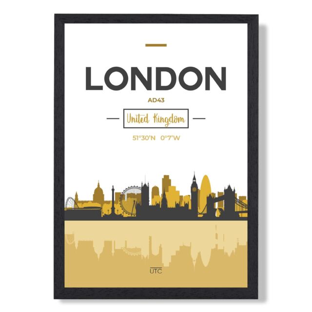 ARTZE London Yellow & Black City Skyline Framed Print SIZE: A3 with Black Frame - Size: A4 - image 1