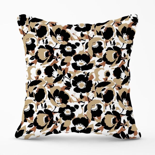 Warren Reed - Designer Modern Flower Pattern Outdoor Cushion in Brown - Size: 60 cm x 60 cm - image 1