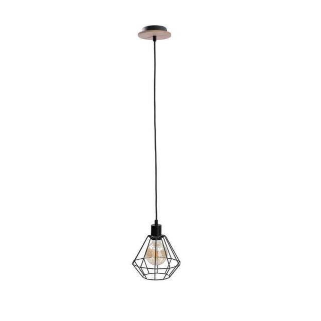 Netlighting Atwood Wire Frame Pendant Ceiling Light Black Wood 20cm 1x E27