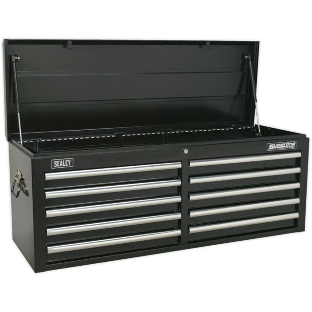 Loops 1265 x 435 x 490mm BLACK 10 Drawer Topchest Tool Chest Lockable Storage Cabinet - image 1