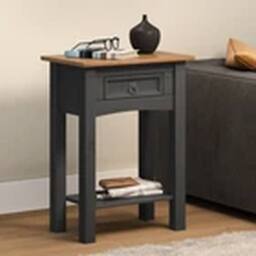 EONLION Solid Pine 1 Drawer Hall Console Table With Charcoal Finish in Grey