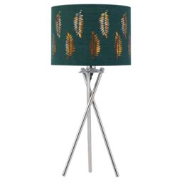 First Choice Lighting Set of 2 Tripod Table Lamps with Dark Green Fern Cut Out Shades in Silver - thumbnail 2