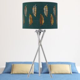 First Choice Lighting Set of 2 Tripod Table Lamps with Dark Green Fern Cut Out Shades in Silver - thumbnail 6