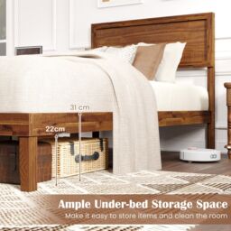 Costway Single Size Bed Frame Acacia Wood Platform Bed w/ Headboard in Walnut - thumbnail 3