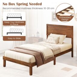 Costway Single Size Bed Frame Acacia Wood Platform Bed w/ Headboard in Walnut - thumbnail 6