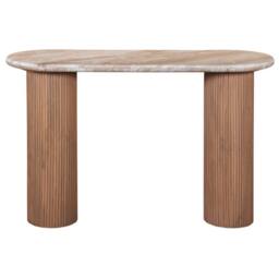 Wyld Haus Boston Natural Oak & Brown Marble Pedestal Console Table - thumbnail 3