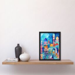 Artery8 Morocco Cityscape Moonlight Folk Art Artwork Framed Wall Art Print A4 in Black - thumbnail 2