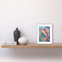 "Artery8 Wall Art Print Rainbow Dolphin & Pattern Hoop Folk Art Watercolour Painting Artwork Framed 9X7 Inch in White - Size: W7"" x H9""" - thumbnail 2