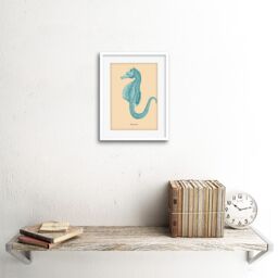 "Artery8 Wall Art Print Sea Horse Hippocampus Blue Art Framed 9x7 inch in White - Size: W7"" x H9""" - thumbnail 2