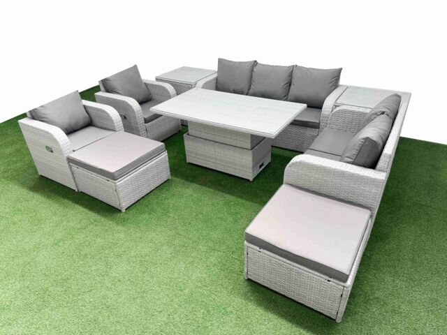 Fimous PE Rattan Garden Furniture Set Reclining Chair Sofa Double Love Seat 2 Seater Sofa Lounge Set Adjustable Lifting Dining or Coffee Table 2 Big - image 1