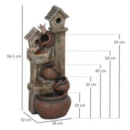OUTSUNNY 2-in-1 Waterfall Fountain with Birdhouse, Resin Outdoor Fountain - thumbnail 3