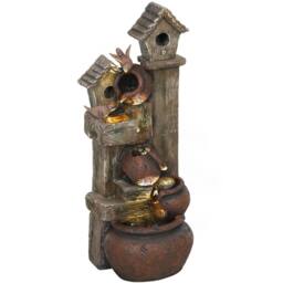 OUTSUNNY 2-in-1 Waterfall Fountain with Birdhouse, Resin Outdoor Fountain - thumbnail 2
