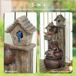 OUTSUNNY 2-in-1 Waterfall Fountain with Birdhouse, Resin Outdoor Fountain - thumbnail 4