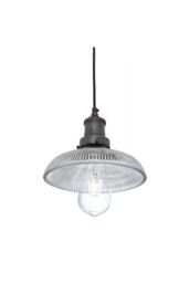 Industville Brooklyn Glass Dome Pendant, 8 Inch, Pewter Holder in Dark Grey - thumbnail 2