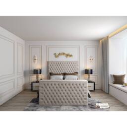 KDMD Capella Upholstered Soft Velvet Pebble TV Bed Frame in Light Sand - Size: Single - thumbnail 2