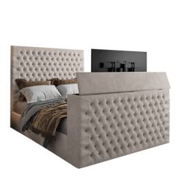 KDMD Capella Upholstered Soft Velvet Pebble TV Bed Frame in Light Sand - Size: Single - thumbnail 4